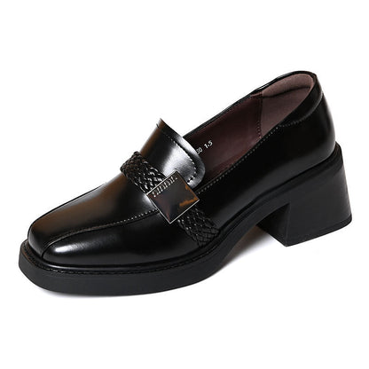 Zapatos retro de piel con tacón grueso y punta cuadrada