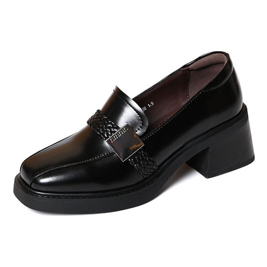 Zapatos retro de piel con tacón grueso y punta cuadrada