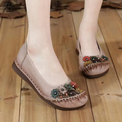 Zapatos de piel – punta redonda, suela flexible, mujer