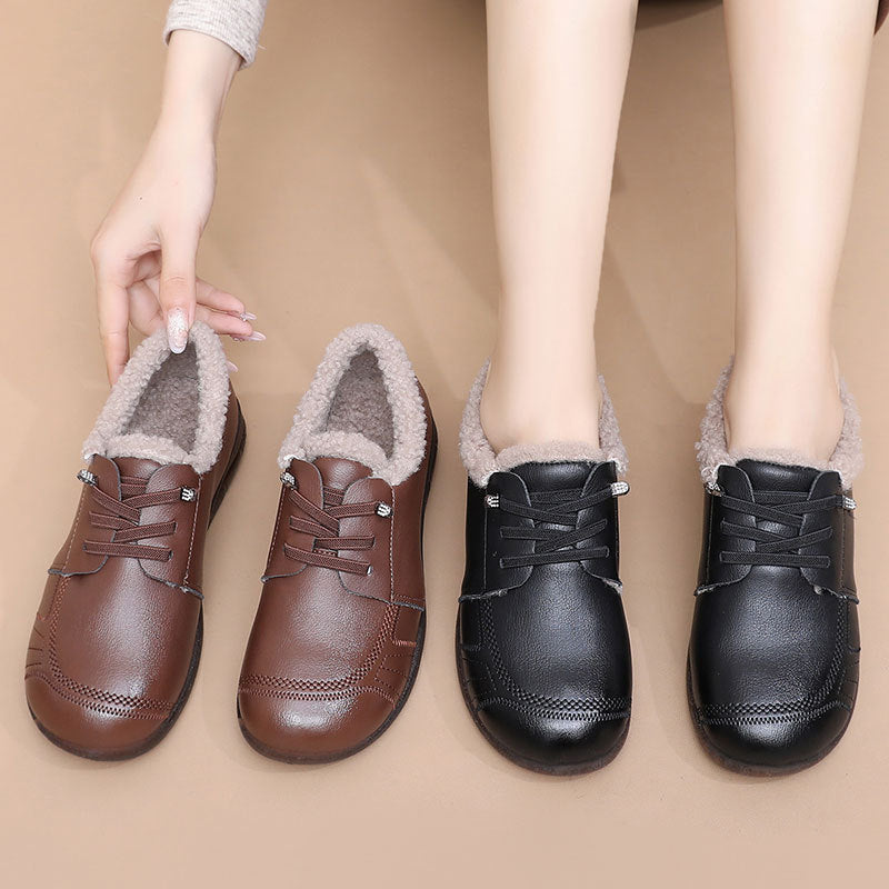 Zapatos planos de piel abrigados antideslizantes