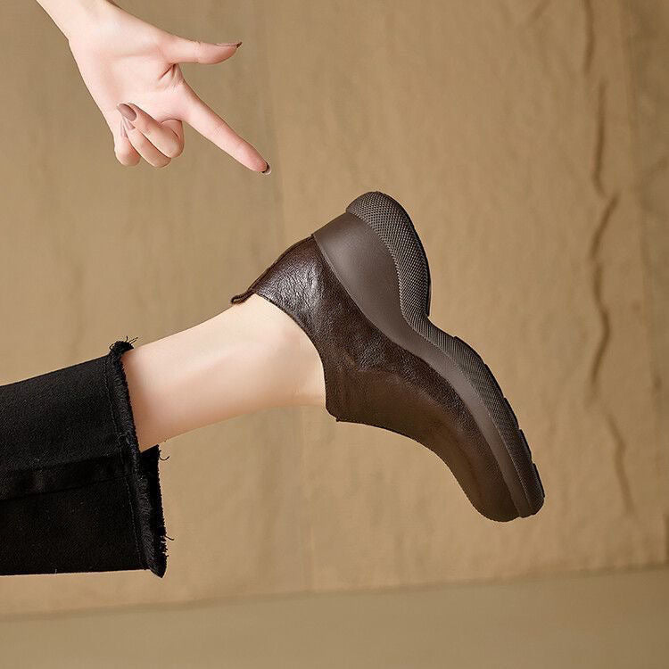 Zapatos de piel de estilo inglés con punta redonda y plataforma