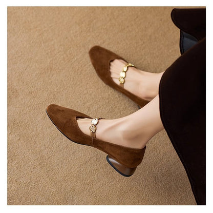 Zapatos de piel de ante con punta cuadrada y estilo retro