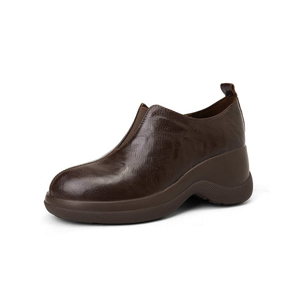 Zapatos de piel de estilo inglés con punta redonda y plataforma