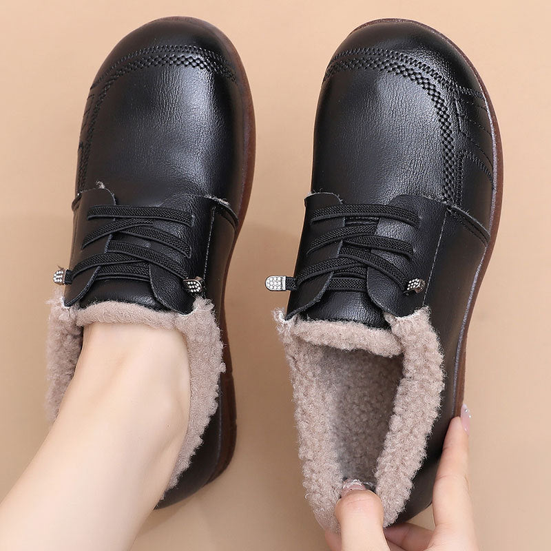 Zapatos planos de piel abrigados antideslizantes