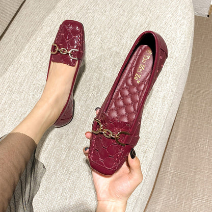 Zapatitos de cuero con punta cuadrada, suela suave y cómoda