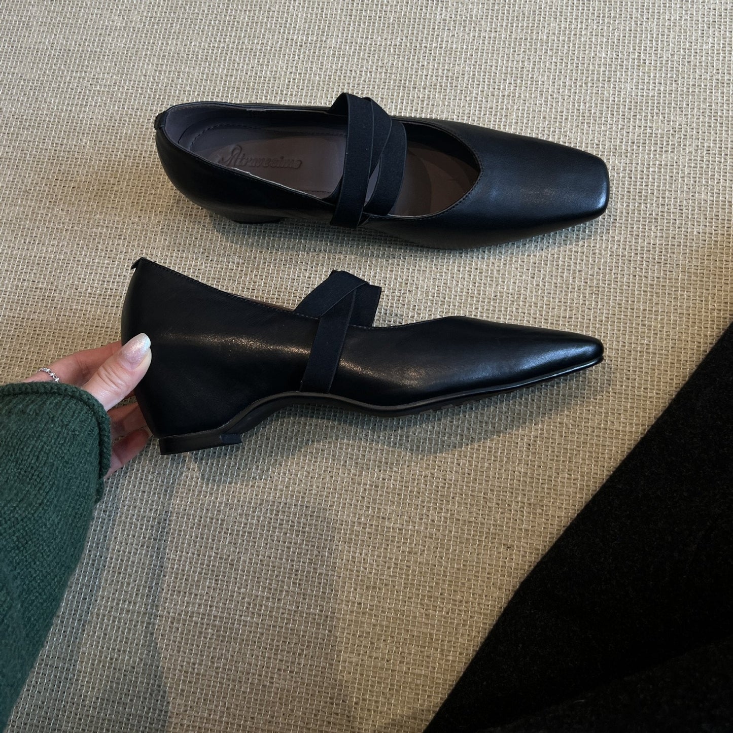 Zapatos de piel estilo ballet con banda elástica