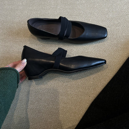 Zapatos de piel estilo ballet con banda elástica