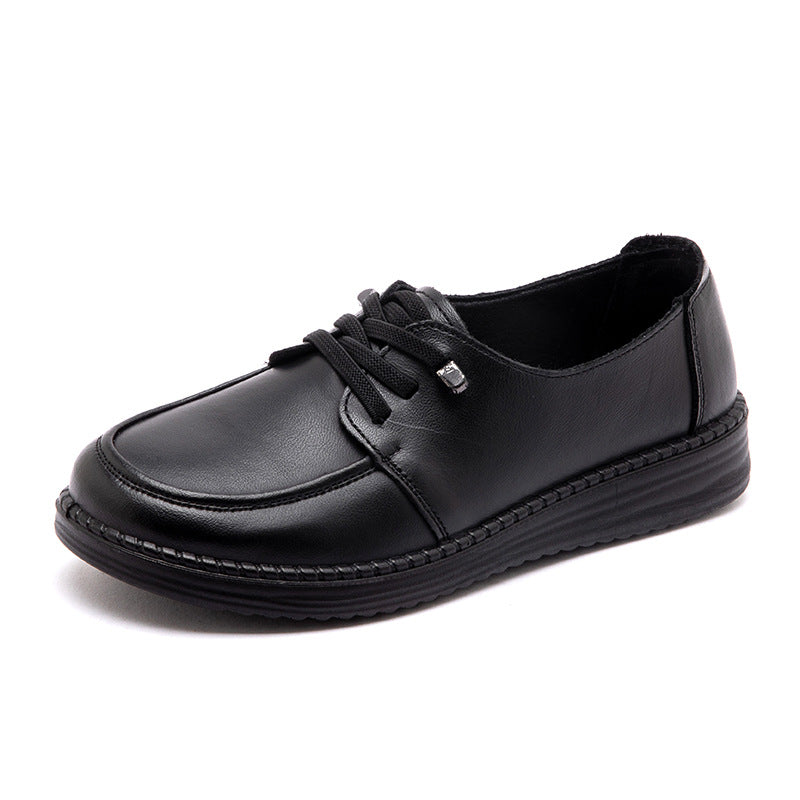 Zapatos para mujer de piel de res de segunda capa con punta redonda