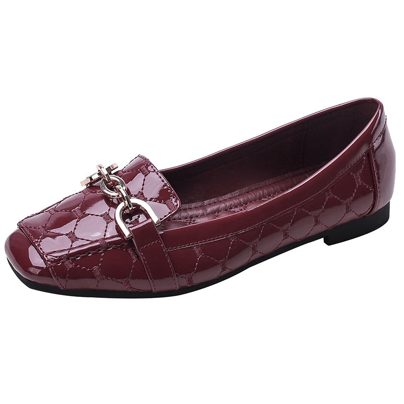 Zapatitos de cuero con punta cuadrada, suela suave y cómoda