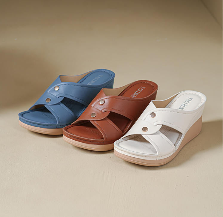 Sandalias de piel genuina con plataforma（8cm）