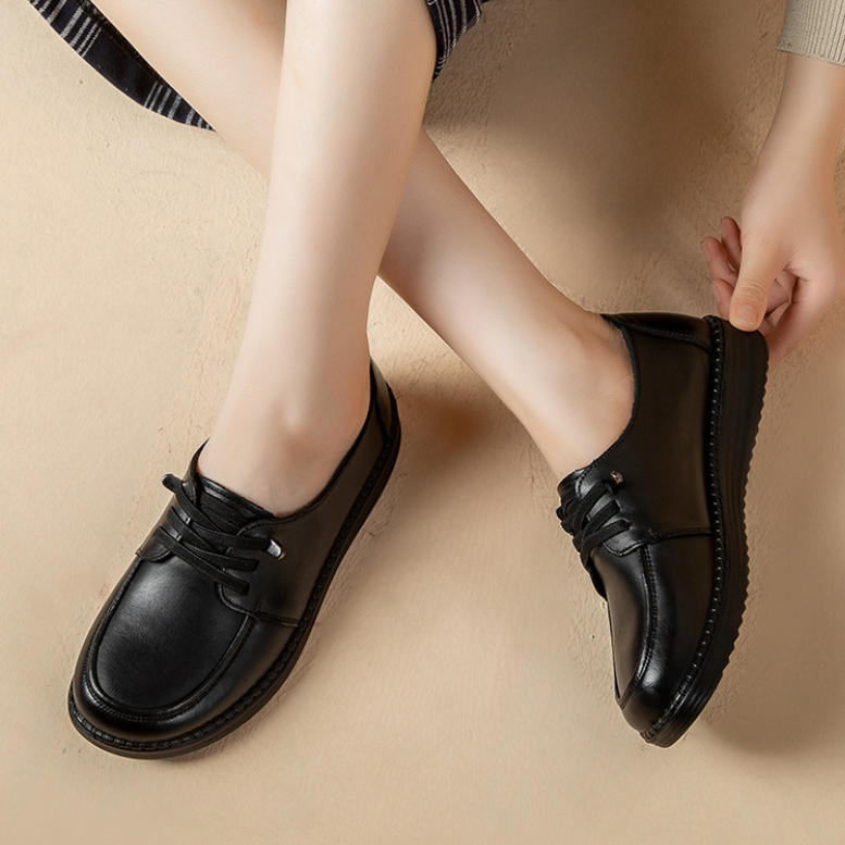 Zapatos para mujer de piel de res de segunda capa con punta redonda