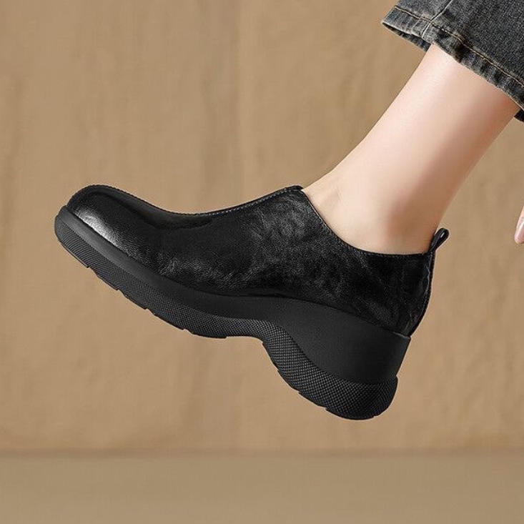 Zapatos de piel de estilo inglés con punta redonda y plataforma