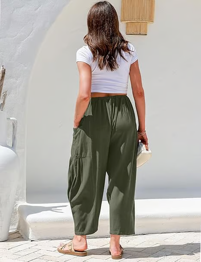 ☀️Pantalones anchos de lino para mujer con bolsillos