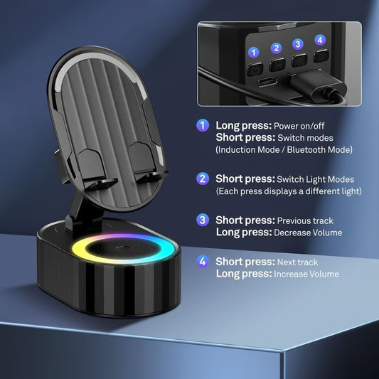 💥Precio especial del Día del Padre🎁2025 Soporte para teléfono celular mejorado con altavoz de inducción/batería externa/luz ambiental