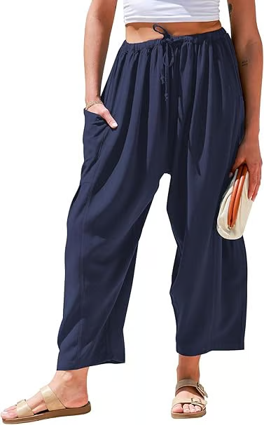 ☀️Pantalones anchos de lino para mujer con bolsillos