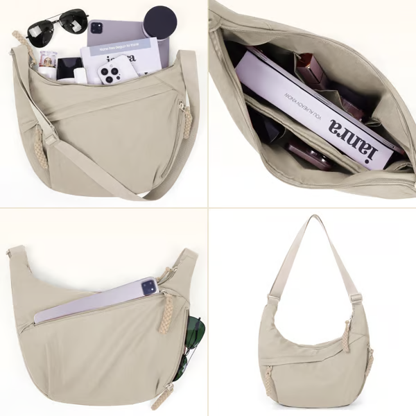 Venta directa de diseñador👜Bolso bandolera hobo de nailon liso para mujer