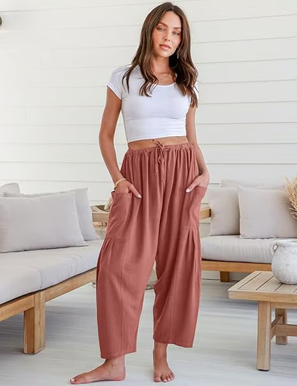 ☀️Pantalones anchos de lino para mujer con bolsillos