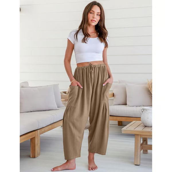 ☀️Pantalones anchos de lino para mujer con bolsillos