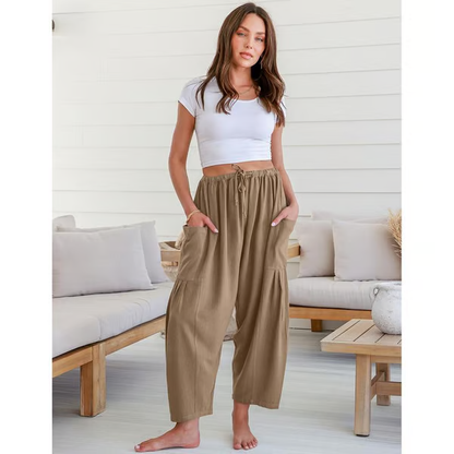 ☀️Pantalones anchos de lino para mujer con bolsillos