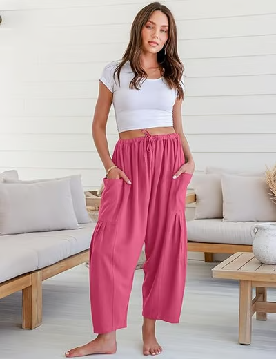 ☀️Pantalones anchos de lino para mujer con bolsillos
