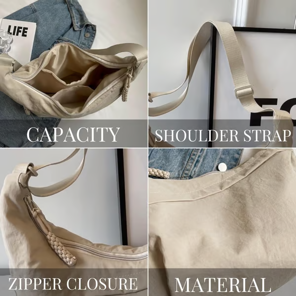 Venta directa de diseñador👜Bolso bandolera hobo de nailon liso para mujer